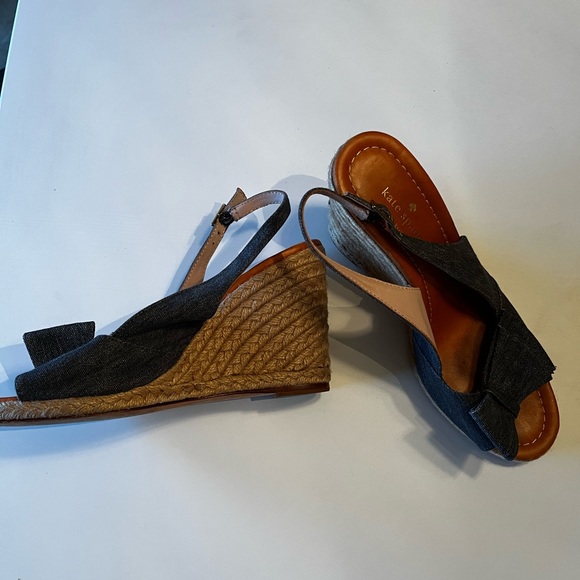 Kate‎ Spade wedge espadrille sandal denim bow sz 9 - Picture 2 of 4